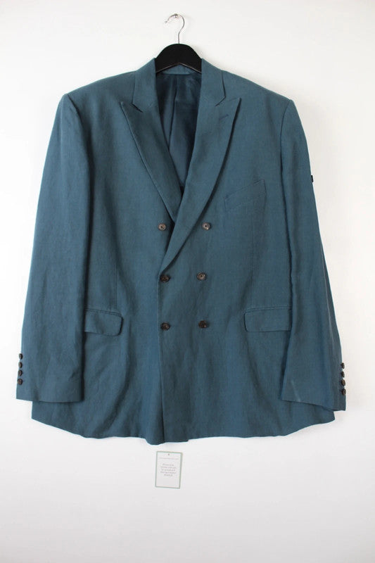 Balenciaga Blue Double-Breasted Linen Blazer Structured Peak Lapel Jacket 48EU