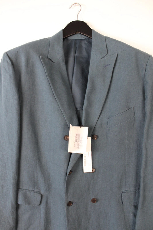 Balenciaga Blue Double-Breasted Linen Blazer Structured Peak Lapel Jacket 48EU
