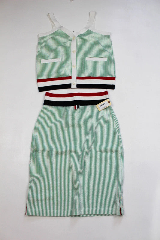 Thom Browne Green/White Seersucker Stripe Set EU40