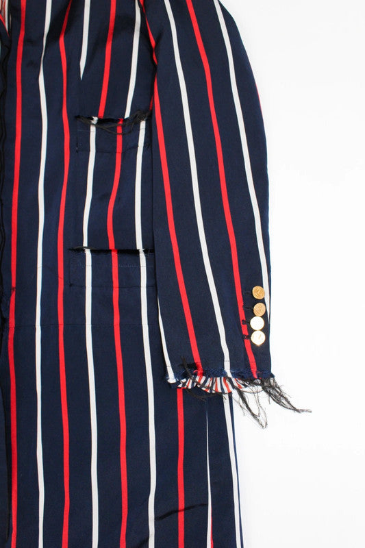 Thom Browne Blue College Stripe Distressed Cropped Jacket &amp; Pleated Mini Skirt Set