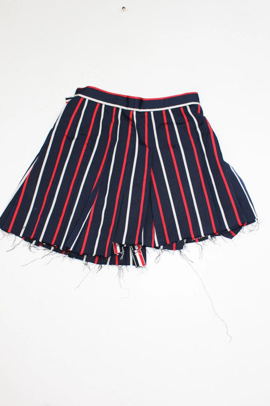 Thom Browne Blue College Stripe Distressed Cropped Jacket &amp; Pleated Mini Skirt Set