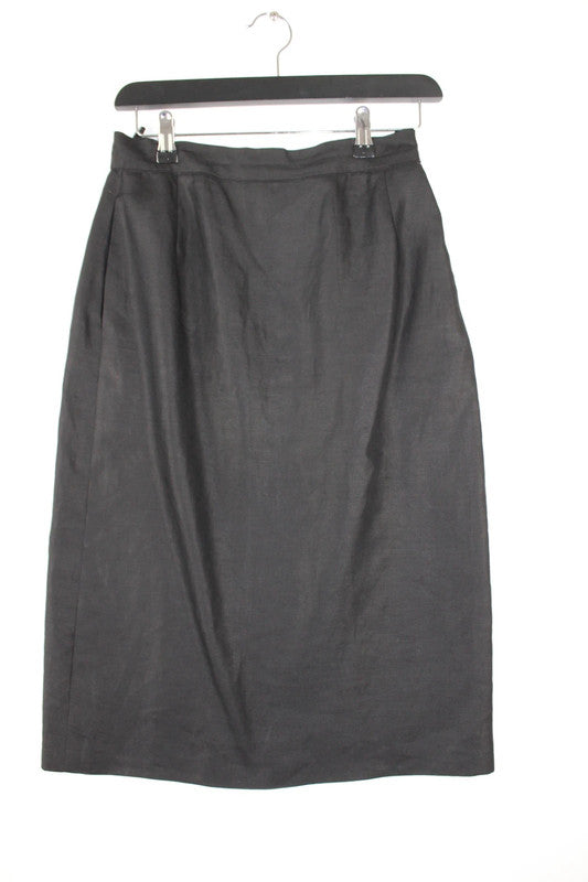 Vintage YSL Rive Gauche Black Linen Pencil Skirt W27