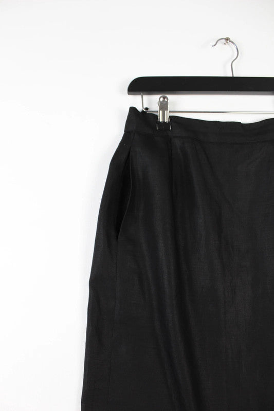 Vintage YSL Rive Gauche Black Linen Pencil Skirt W27