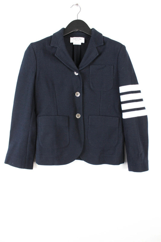 Thom Browne Navy 4-Bar Single Breasted Wool Blazer EU40