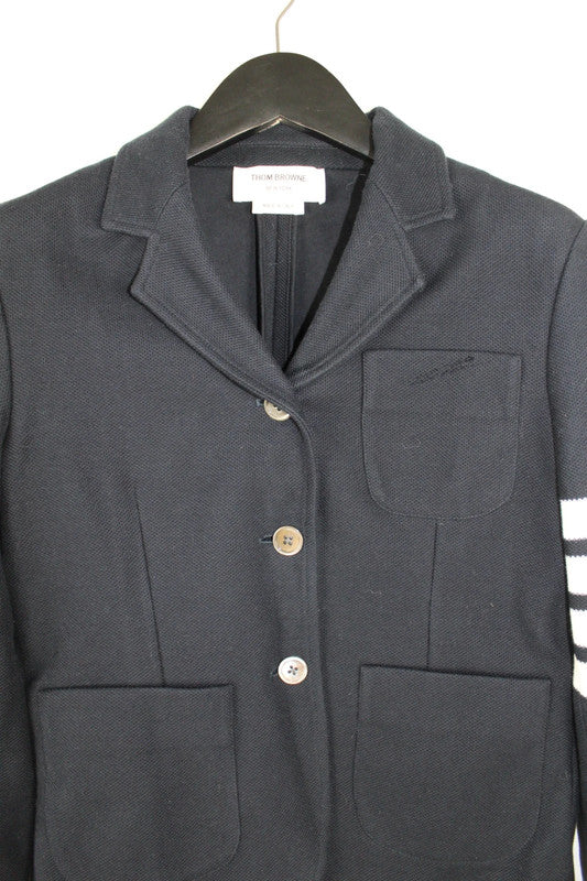 Thom Browne Navy 4-Bar Single Breasted Wool Blazer EU40