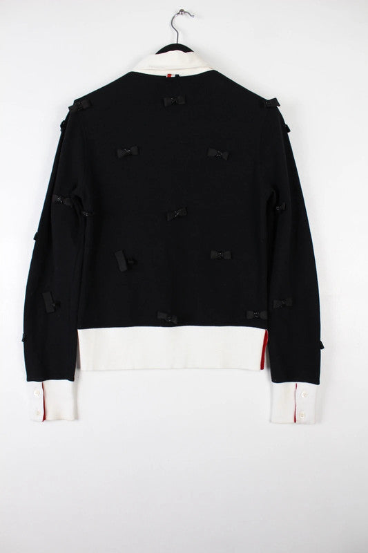 Thom Browne Black White Bow Detail Peter Pan Collar Long Sleeve Top