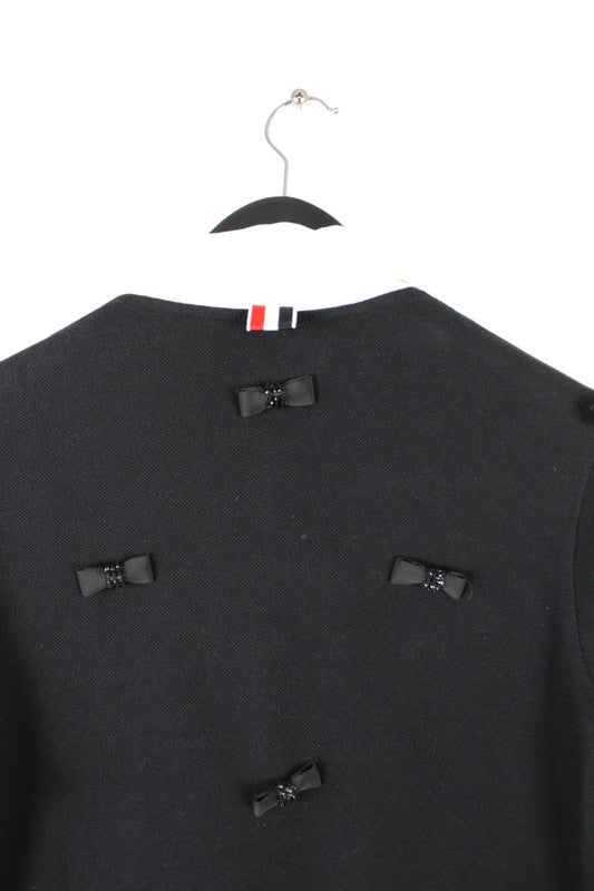 Thom Browne Black White Bow Detail Peter Pan Collar Long Sleeve Top