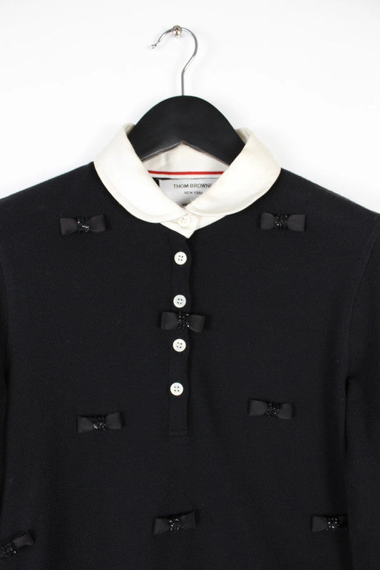 Thom Browne Black White Bow Detail Peter Pan Collar Long Sleeve Top