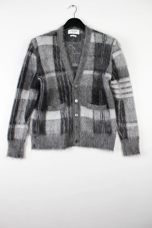 Thom Browne Checked Mohair-Blend Cardigan Small