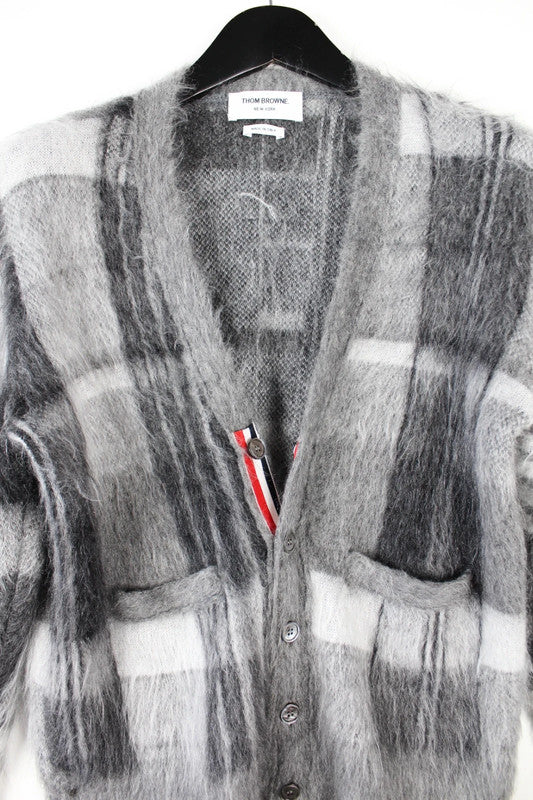 Thom Browne Checked Mohair-Blend Cardigan Small