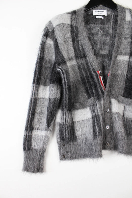 Thom Browne Checked Mohair-Blend Cardigan Small