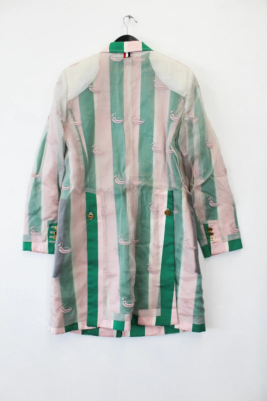 Thom Browne Pre-Fall 2019 Sheer Duck Embroidered Striped Coat EU40