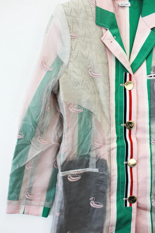 Thom Browne Pre-Fall 2019 Sheer Duck Embroidered Striped Coat EU40