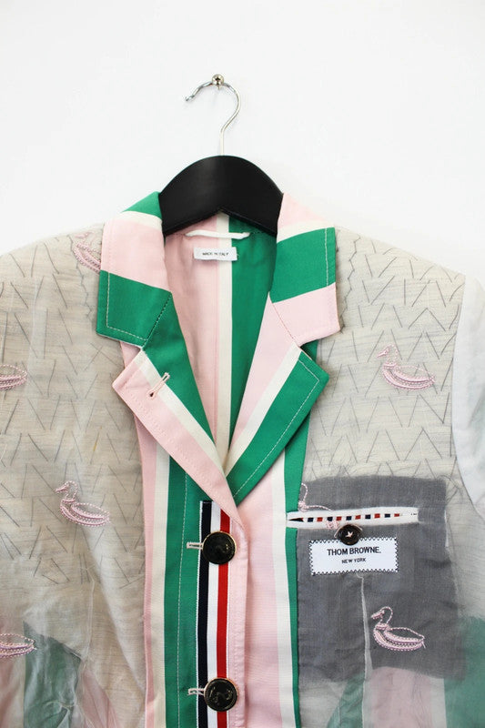 Thom Browne Pre-Fall 2019 Sheer Duck Embroidered Striped Coat EU40
