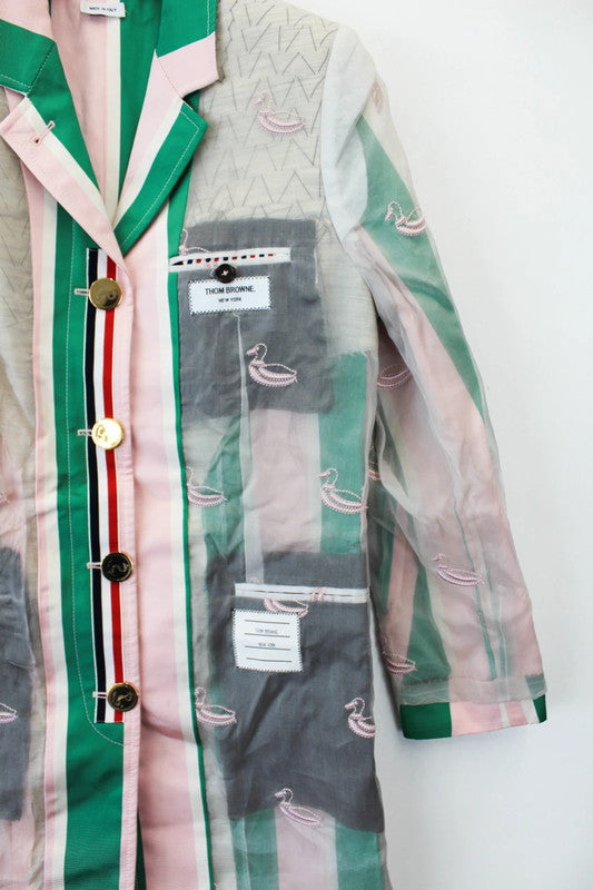 Thom Browne Pre-Fall 2019 Sheer Duck Embroidered Striped Coat EU40