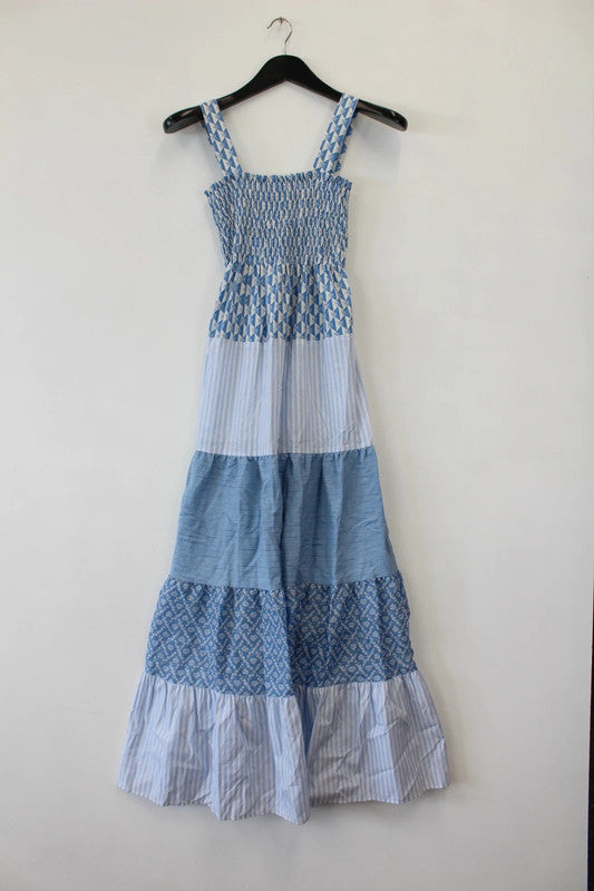 Sandro Tropea Multiprint Cotton Maxi Dress Blue & White XS
