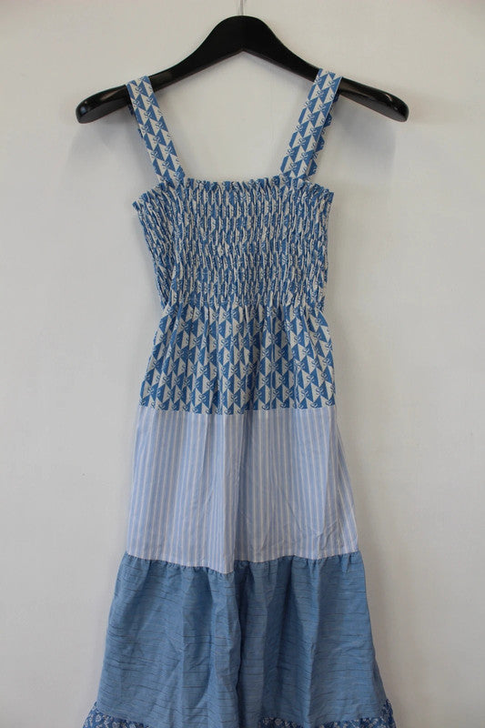 Sandro Tropea Multiprint Cotton Maxi Dress Blue & White XS