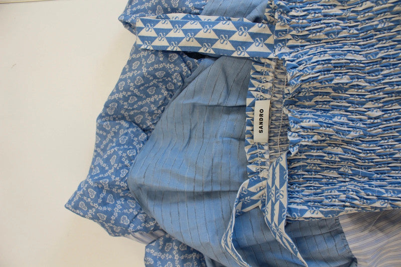 Sandro Tropea Multiprint Cotton Maxi Dress Blue & White XS