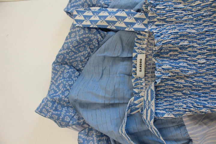 Sandro Tropea Multiprint Cotton Maxi Dress Blue & White XS