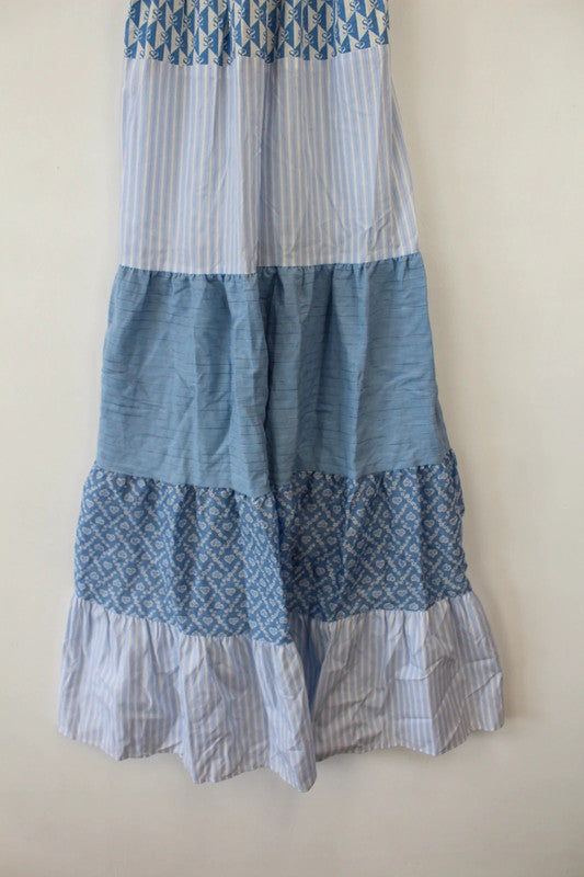 Sandro Tropea Multiprint Cotton Maxi Dress Blue & White XS