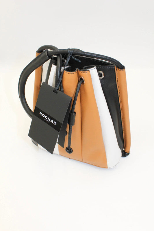 Rochas Paris Calf Voila Leather Bucket Bag Black/White/Tan