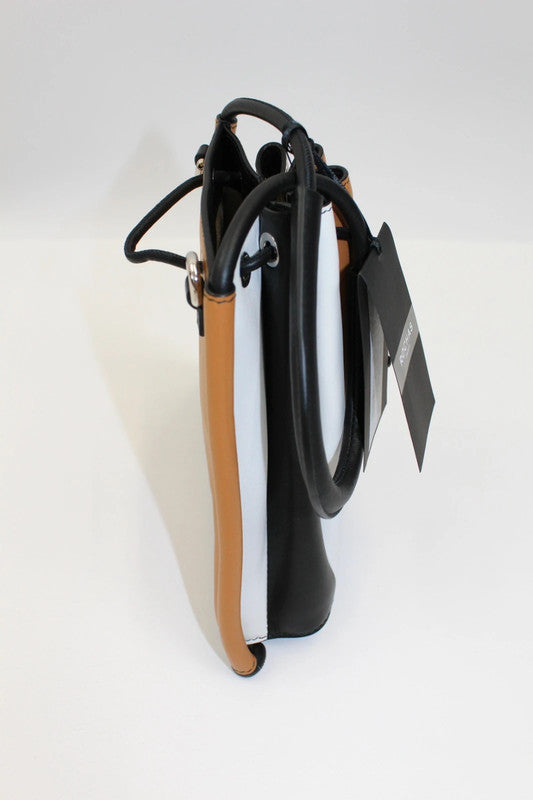Rochas Paris Calf Voila Leather Bucket Bag Black/White/Tan