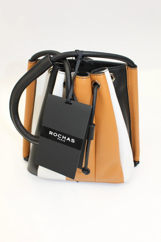 Rochas Paris Calf Voila Leather Bucket Bag Black/White/Tan