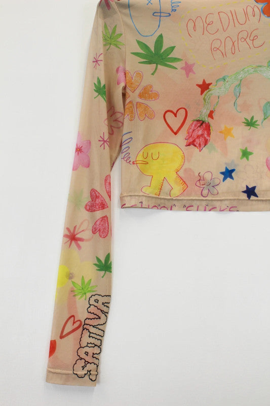 Sundae School Doodle Mesh Long Sleeve Top XS