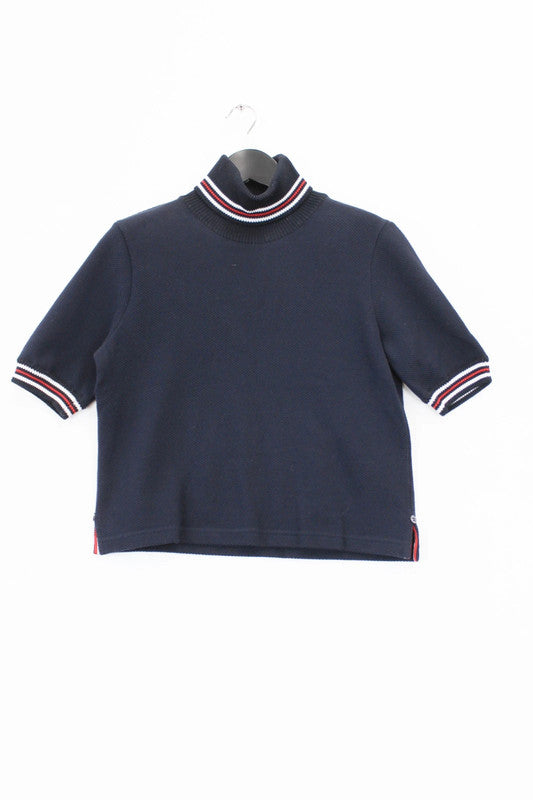 Thom Browne Navy Short-Sleeve Cotton Turtleneck Sweater RWB Trim