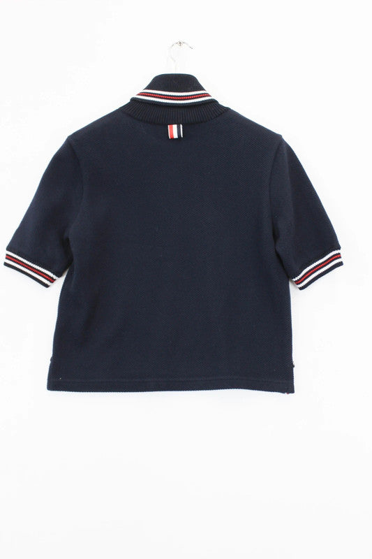 Thom Browne Navy Short-Sleeve Cotton Turtleneck Sweater RWB Trim
