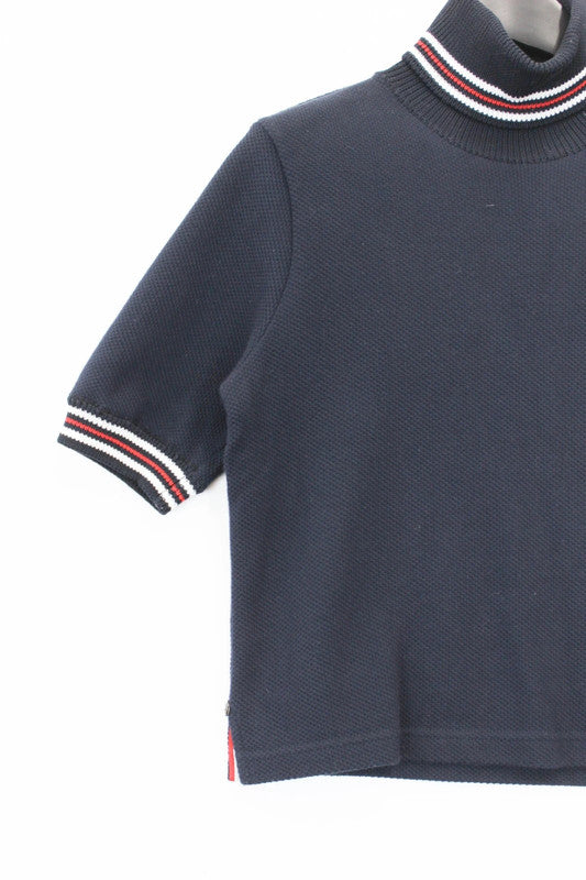 Thom Browne Navy Short-Sleeve Cotton Turtleneck Sweater RWB Trim