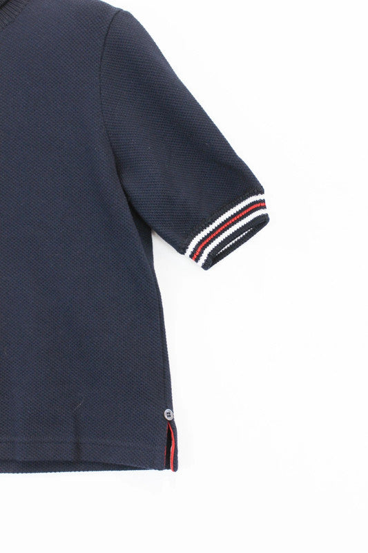 Thom Browne Navy Short-Sleeve Cotton Turtleneck Sweater RWB Trim