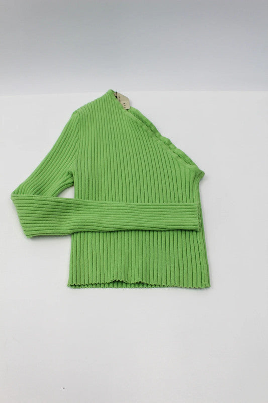 Giu Giu Nonna Ribbed Asymmetric Wrap Top – Wasabi Green – Medium
