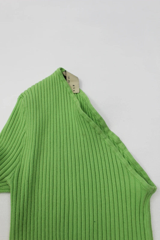 Giu Giu Nonna Ribbed Asymmetric Wrap Top – Wasabi Green – Medium