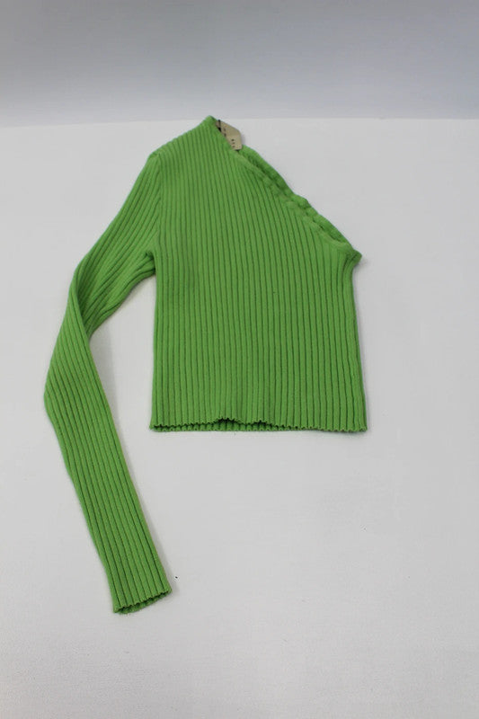 Giu Giu Nonna Ribbed Asymmetric Wrap Top – Wasabi Green – Medium