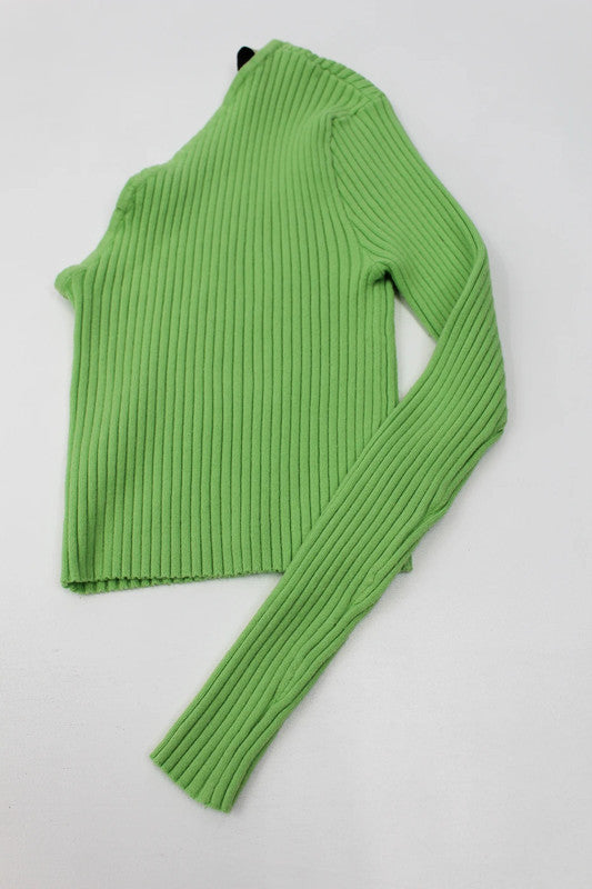 Giu Giu Nonna Ribbed Asymmetric Wrap Top – Wasabi Green – Medium