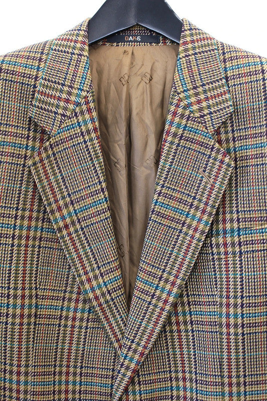 Vintage DAKS London Multi-Colour Plaid Wool Blazer – Made in UK – 42R