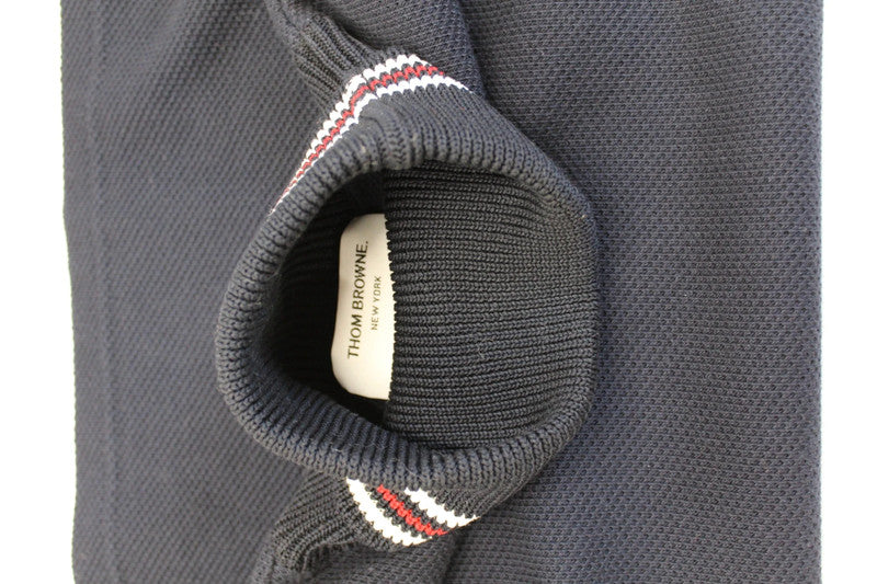 Thom Browne Navy Short-Sleeve Cotton Turtleneck Sweater RWB Trim