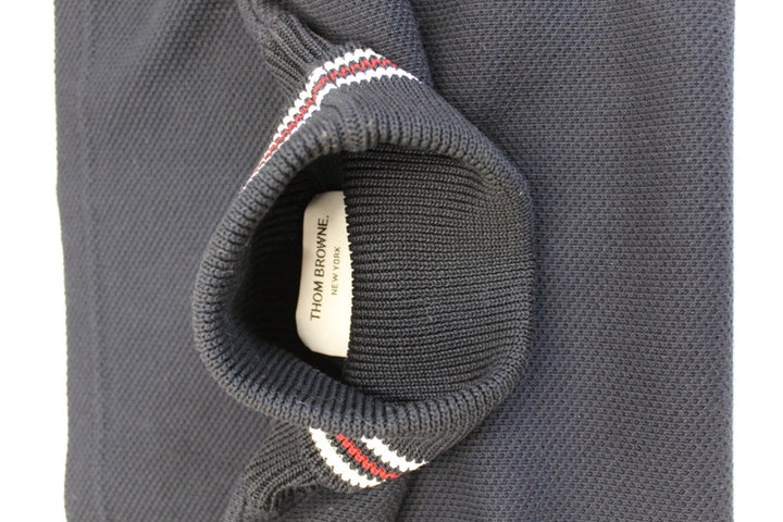 Thom Browne Navy Short-Sleeve Cotton Turtleneck Sweater RWB Trim