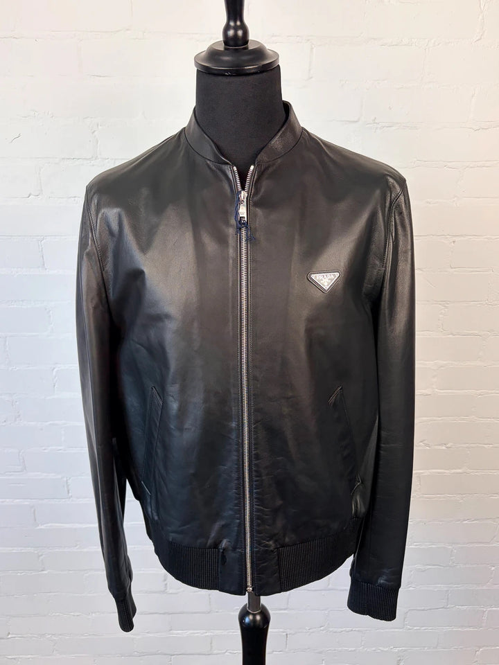 BNWT Prada Nappa Leather Bomber Jacket - Black - Size 54 (XL)
