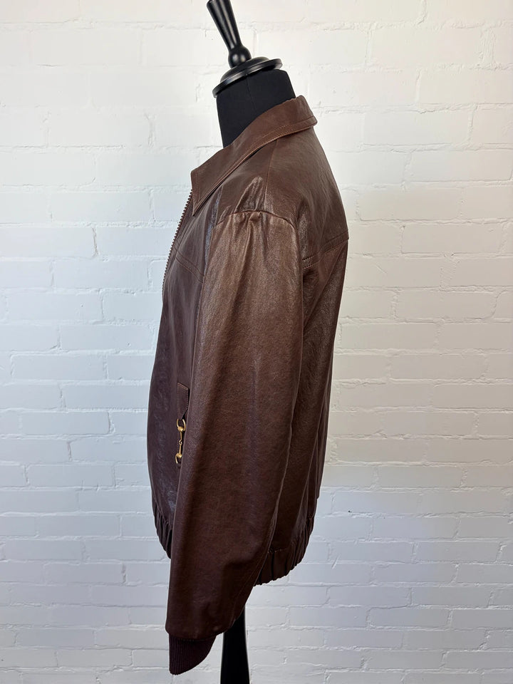 BNWT Gucci Horsebit Brown Lambskin Leather Bomber Jacket XL