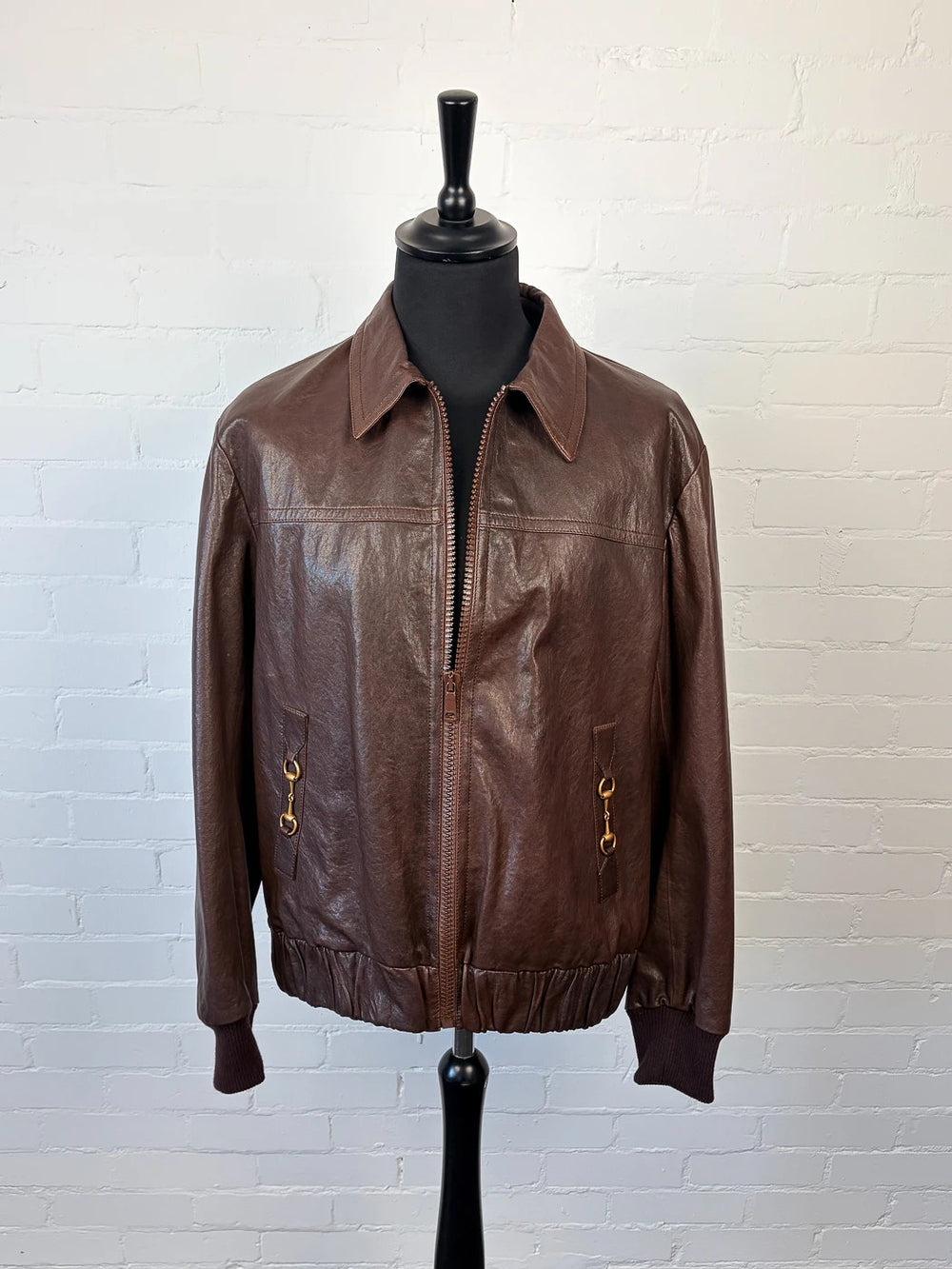 BNWT Gucci Horsebit Brown Lambskin Leather Bomber Jacket XL