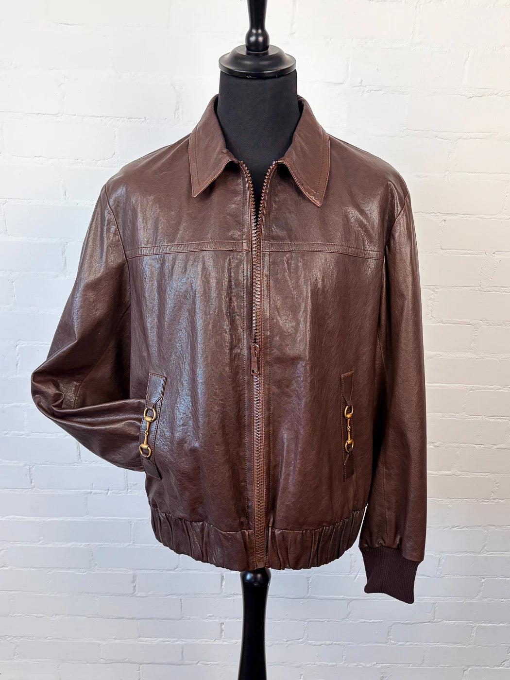 BNWT Gucci Horsebit Brown Lambskin Leather Bomber Jacket XL