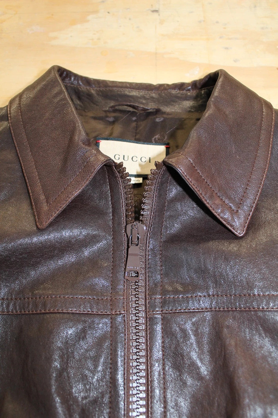 BNWT Gucci Horsebit Brown Lambskin Leather Bomber Jacket XL