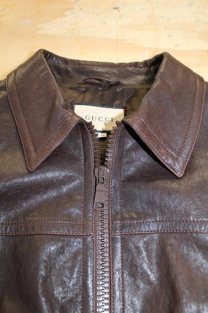 BNWT Gucci Horsebit Brown Lambskin Leather Bomber Jacket XL