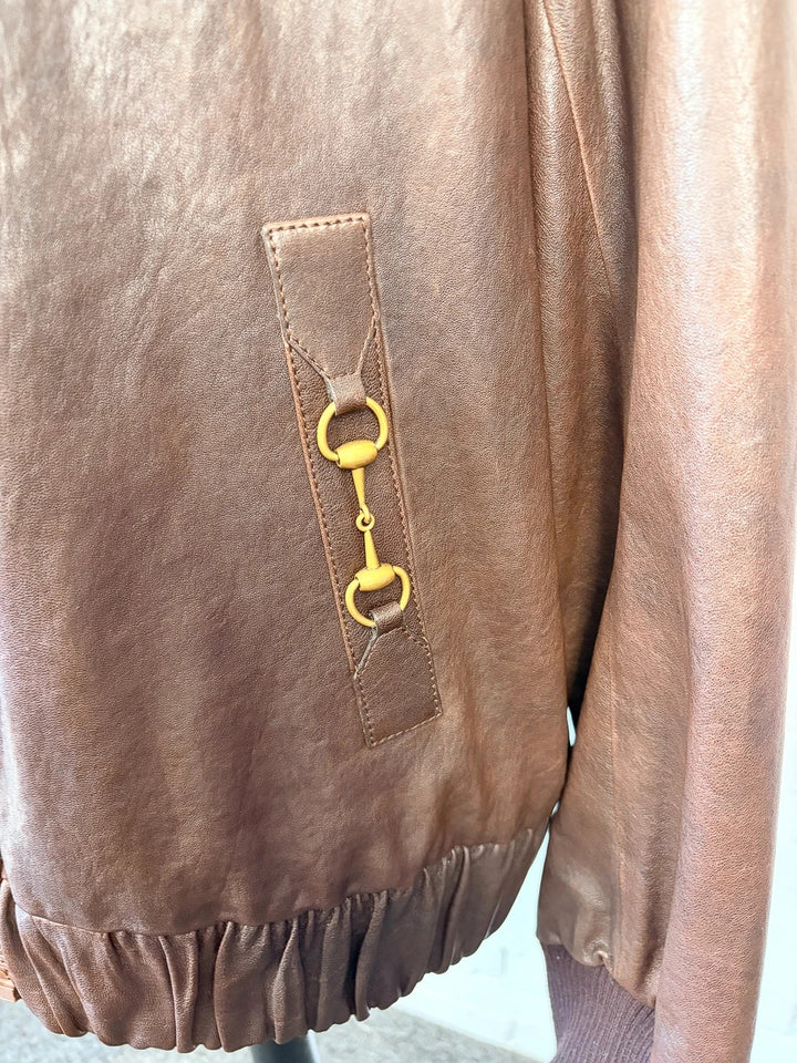 BNWT Gucci Horsebit Brown Lambskin Leather Bomber Jacket XL