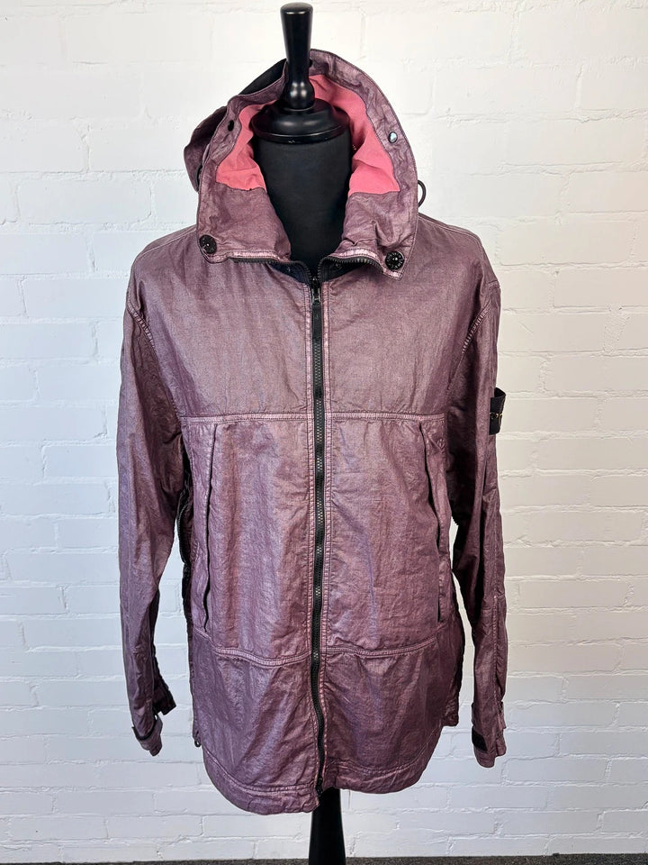 Stone Island Raw Linen Plated-OVD Short Parka - Dark Burgundy - XL