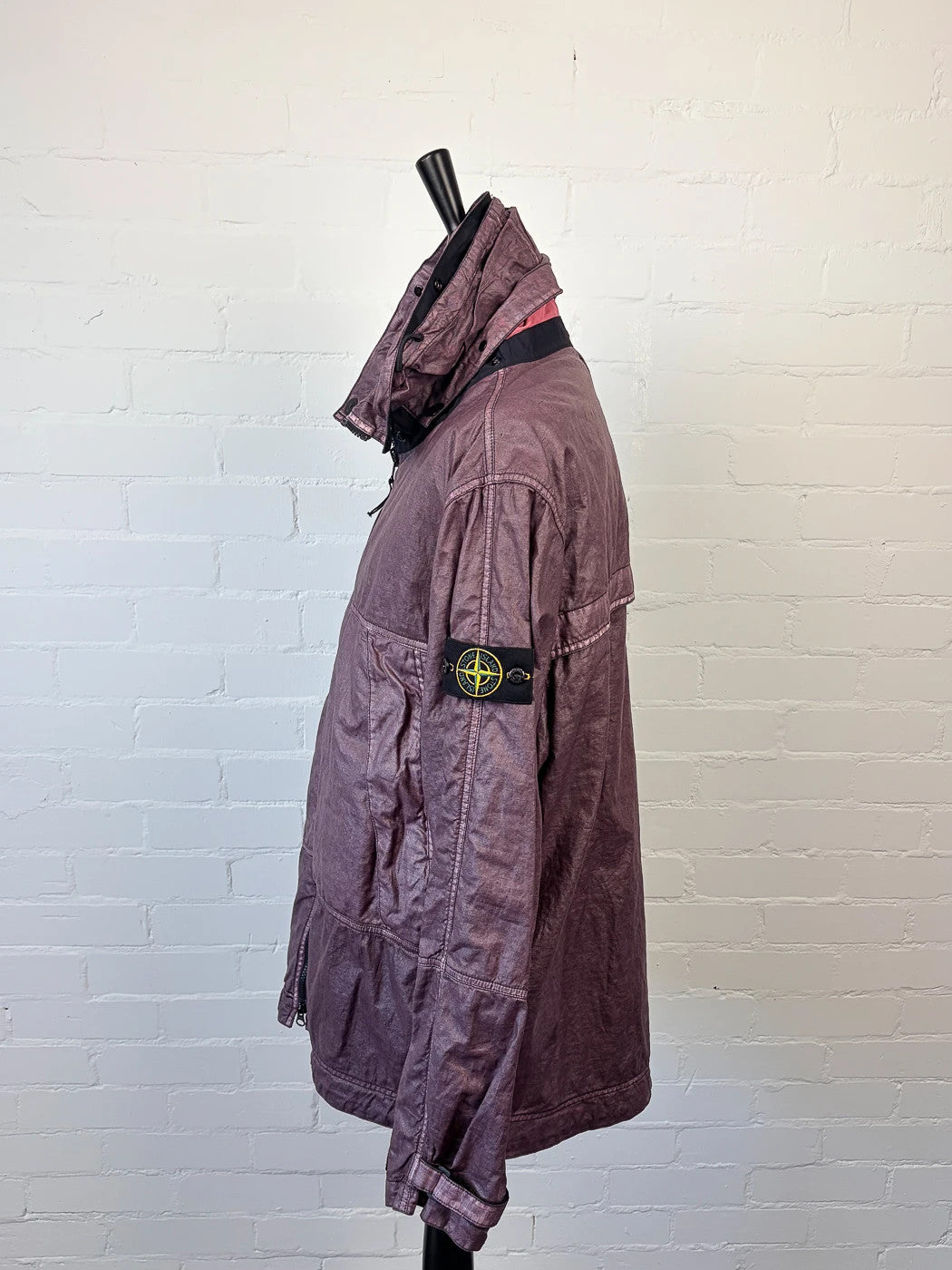 Stone Island Raw Linen Plated-OVD Short Parka - Dark Burgundy - XL