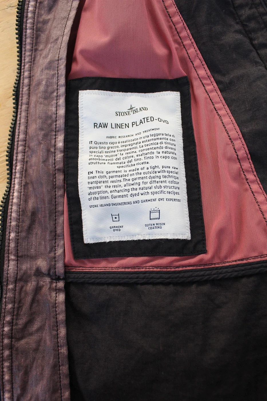 Stone Island Raw Linen Plated-OVD Short Parka - Dark Burgundy - XL