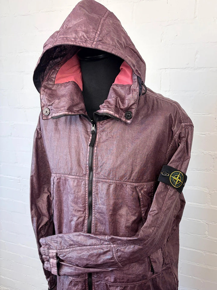Stone Island Raw Linen Plated-OVD Short Parka - Dark Burgundy - XL